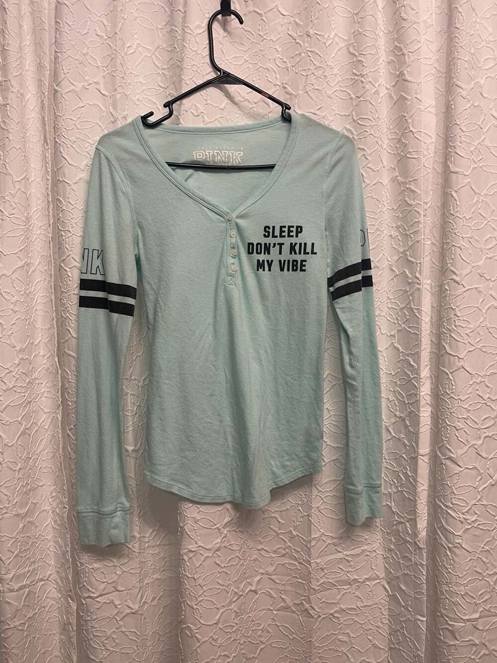 Victoria's Secret Pink Sleep Don't Kill My Vibe Henley Size M Mint Green